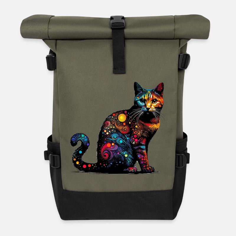 Katze - Rolltop Rucksack - Olive/Schwarz