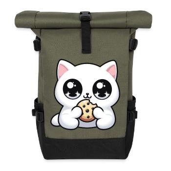 Chat kawaii mignon avec biscuit Cadeaux mignons - Sac à dos roll top - olive/noir - Devant