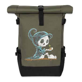 Skelett Hält Pflanze Hoffnung Entstehung - Rolltop Rucksack - Olive/Schwarz - Vorne