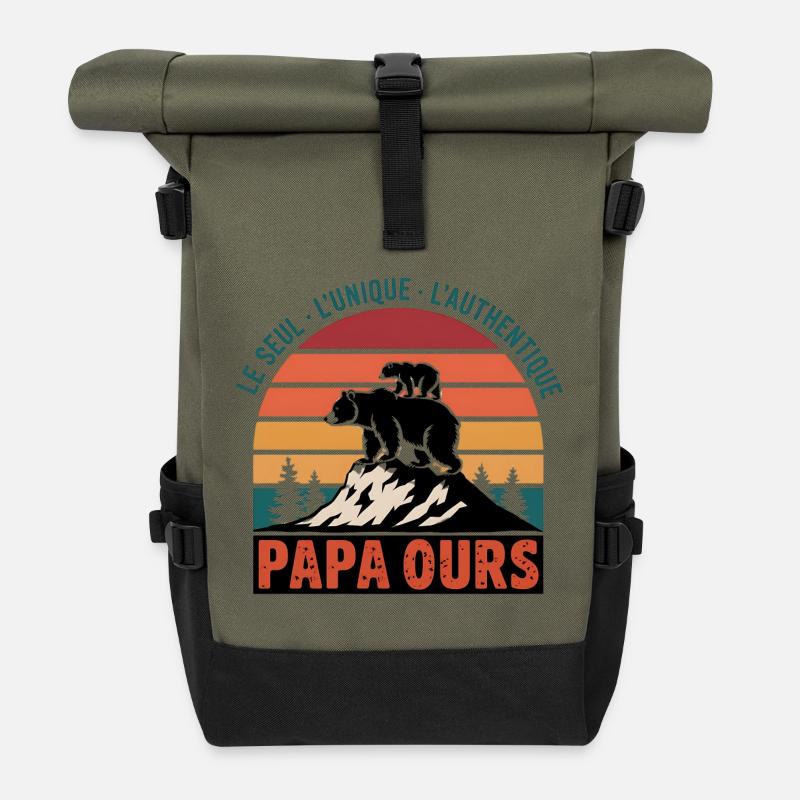 Papa Ours - Le Seul, L'unique, L'authentique - Sac à dos roll top - olive/noir