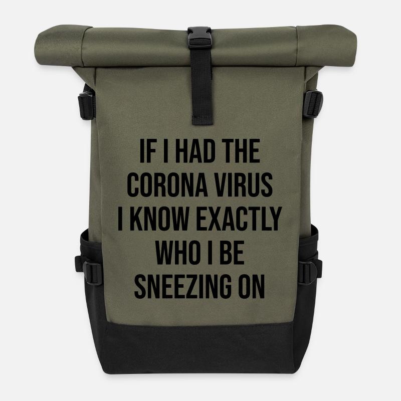 Coronavirus Funny Saying Gift - Roll Top Backpack - olive/black