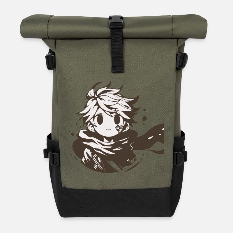 MangaPersonnage avec écharpe marron - Sac à dos roll top - olive/noir
