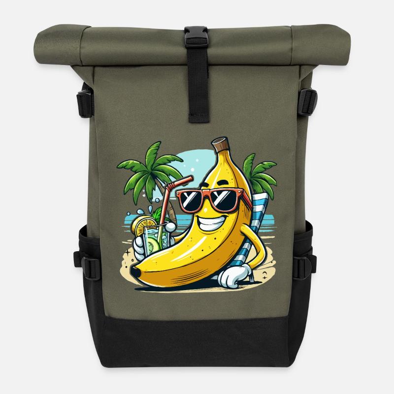 Entspannte Banane - Rolltop Rucksack - Olive/Schwarz
