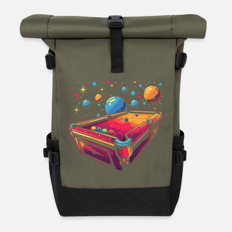 Billard Cartoon Stil - Rolltop Rucksack - Olive/Schwarz