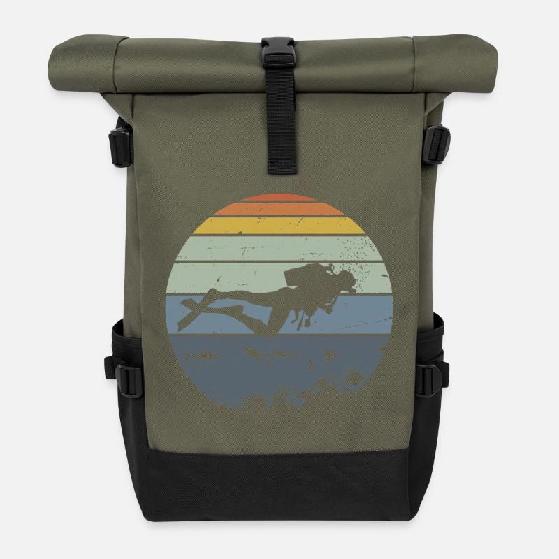 Scène de silhouette de plongeur sous-marin - Sac à dos roll top - olive/noir