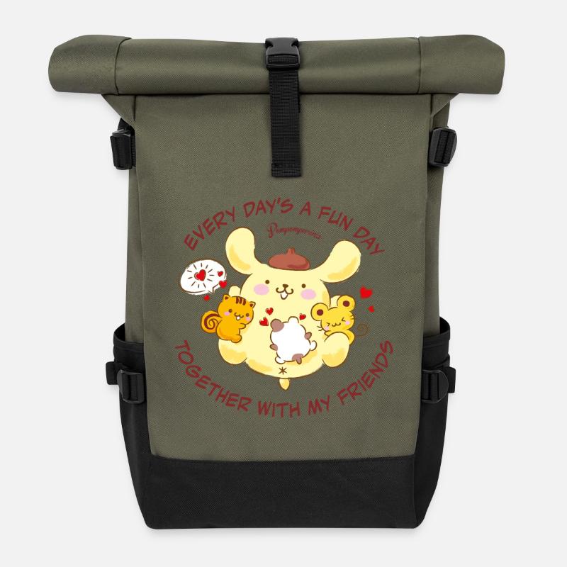 Pompompurin Mit Freunden Every Day's A Fun Day - Rolltop Rucksack - Olive/Schwarz