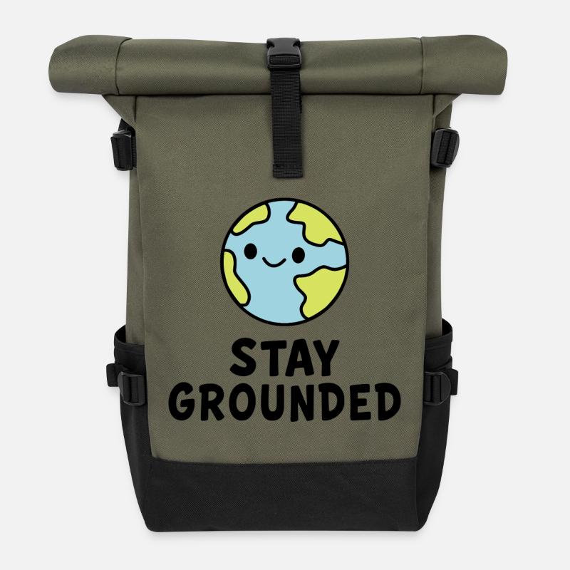 Whimsical Earth Cartoon Motivator - Roll Top Backpack - olive/black
