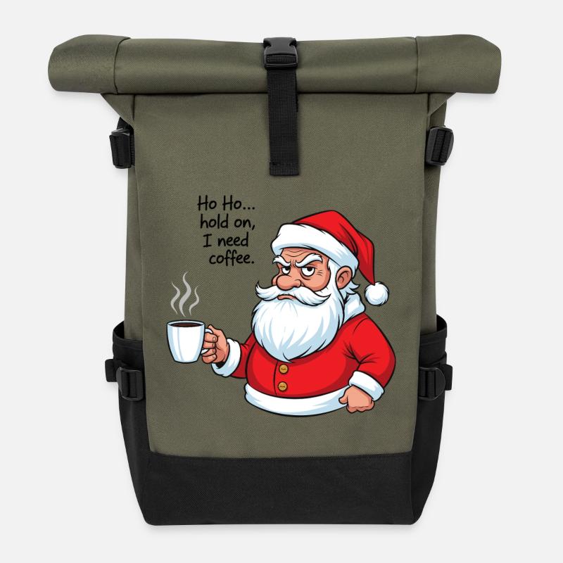 Ho, ho... I need coffee - Roll Top Backpack - olive/black