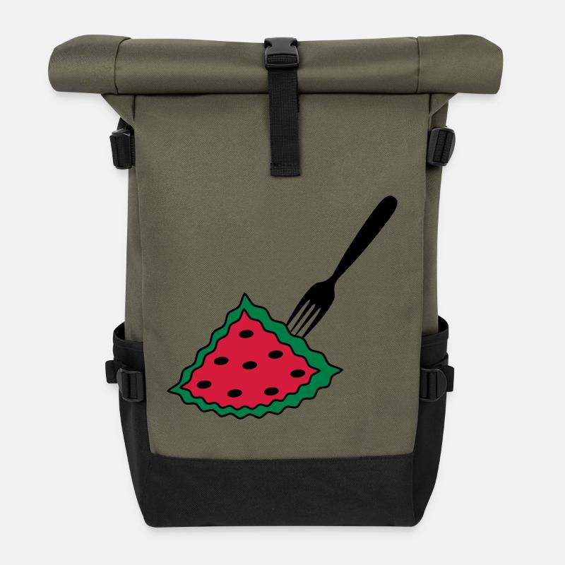 Melon with fork - Roll Top Backpack - olive/black