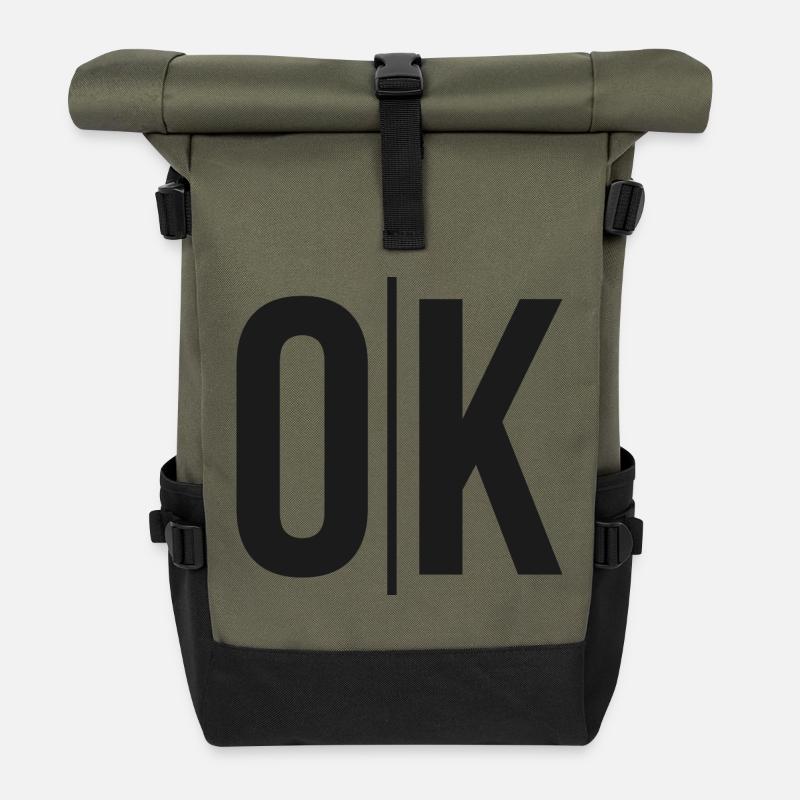 OK Split Monochrome Logo - Rolltop Rucksack - Olive/Schwarz