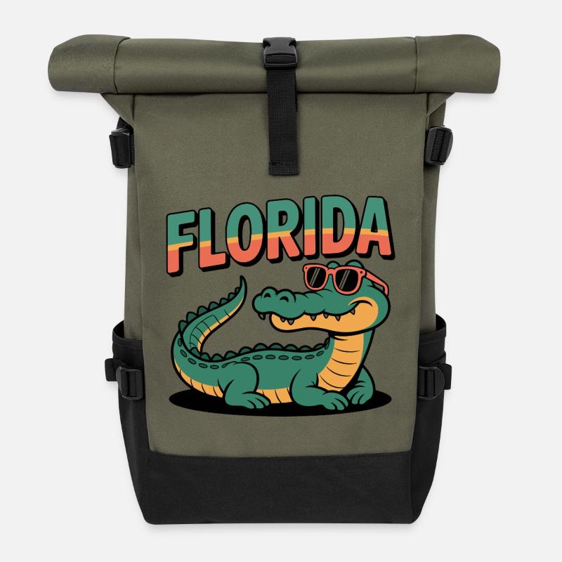 Florida Alligator - Rolltop Rucksack - Olive/Schwarz