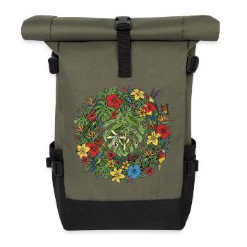 Couronne de fleurs tropicales avec des oiseaux - Sac à dos roll top - olive/noir - Devant