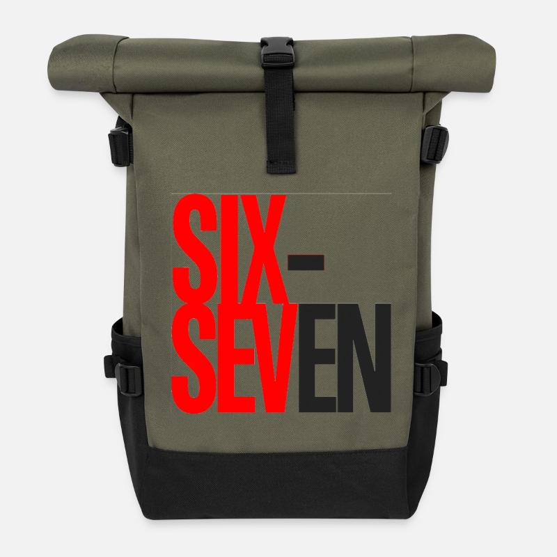 Sechs- und Sieben-Typografie-Logo - Rolltop Rucksack - Olive/Schwarz