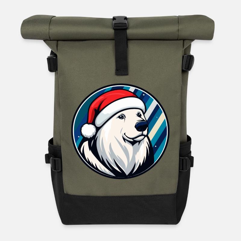 PolarBär mit Weihnachtsmütze - Rolltop Rucksack - Olive/Schwarz