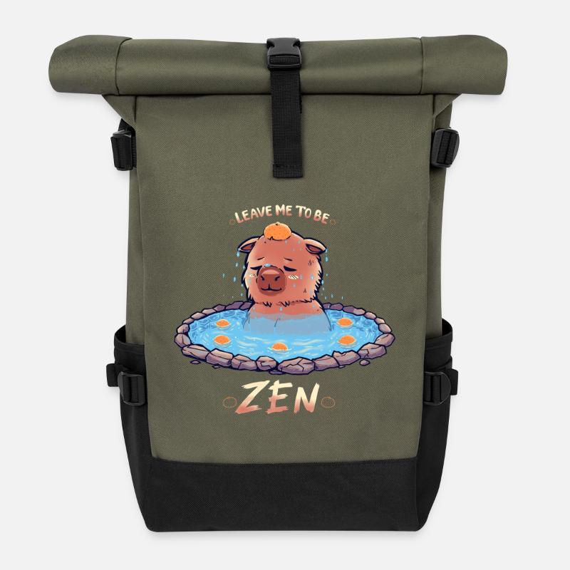 Ich möchte Zen Capybara sein - Rolltop Rucksack - Olive/Schwarz