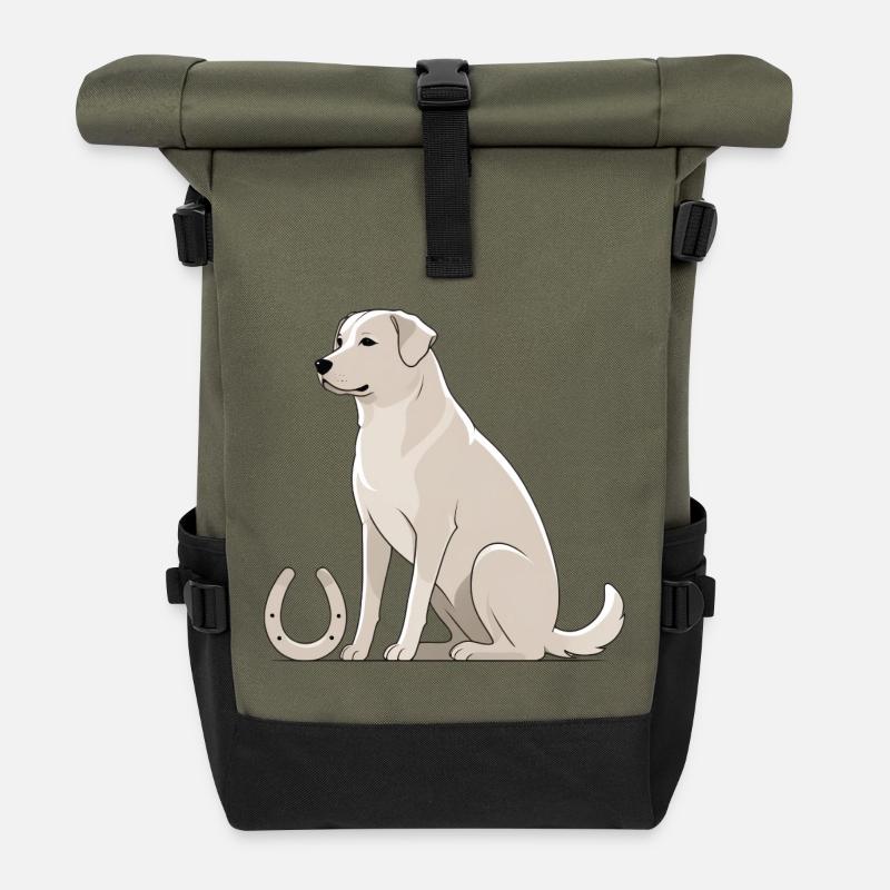 Labrador silhouette with horseshoe - Roll Top Backpack - olive/black