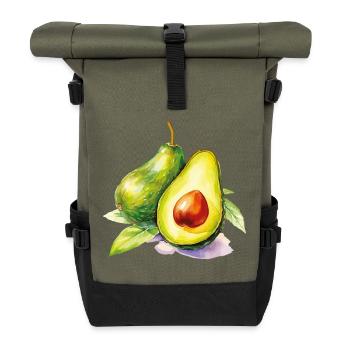 Avocado Watercolor Freshness - Roll Top Backpack - olive/black - Front