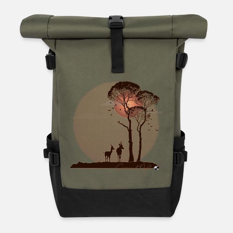 Afrikanische Savanne in der Nacht - Rolltop Rucksack - Olive/Schwarz