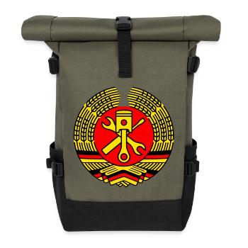 DDR Werkstatt Tuning Wappen 3c (+ Dein Text) - Rolltop Rucksack - Olive/Schwarz - Vorne