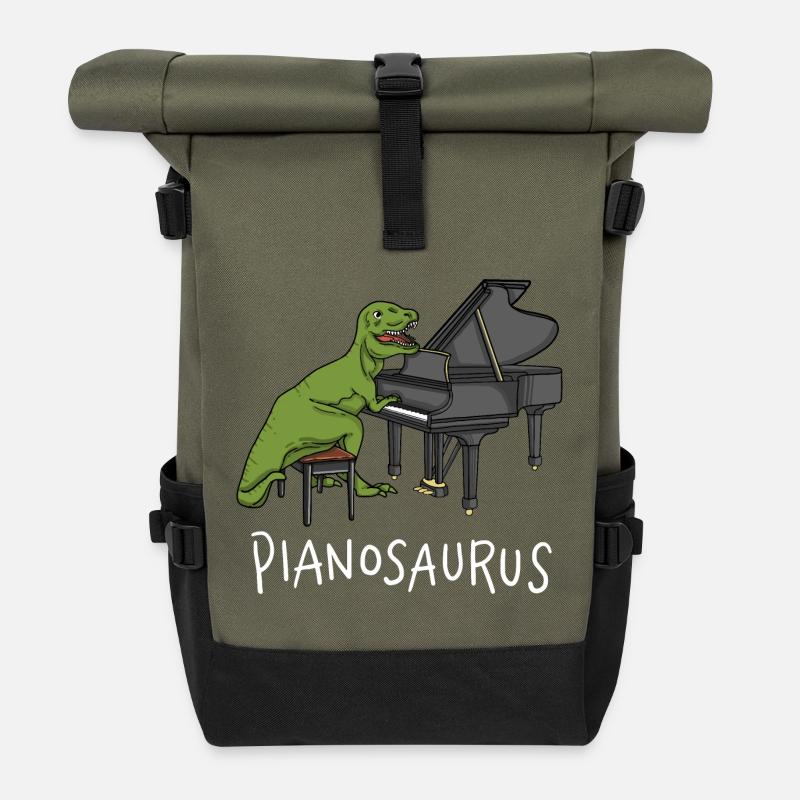 Pianosaurus Rex - Piano Playing Dinosaur - Roll Top Backpack - olive/black