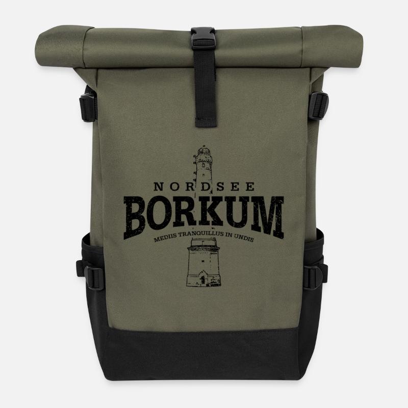 Borkum Nordsee (schwarz oldstyle) - Rolltop Rucksack - Olive/Schwarz