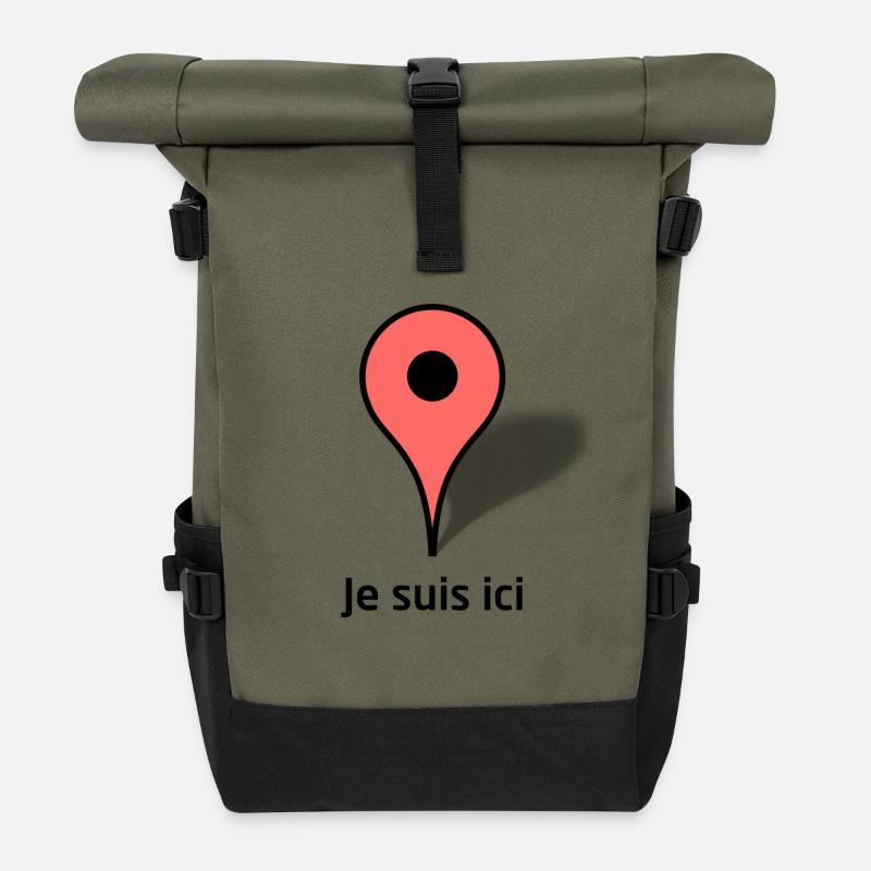Je suis ici - Sac à dos roll top - olive/noir