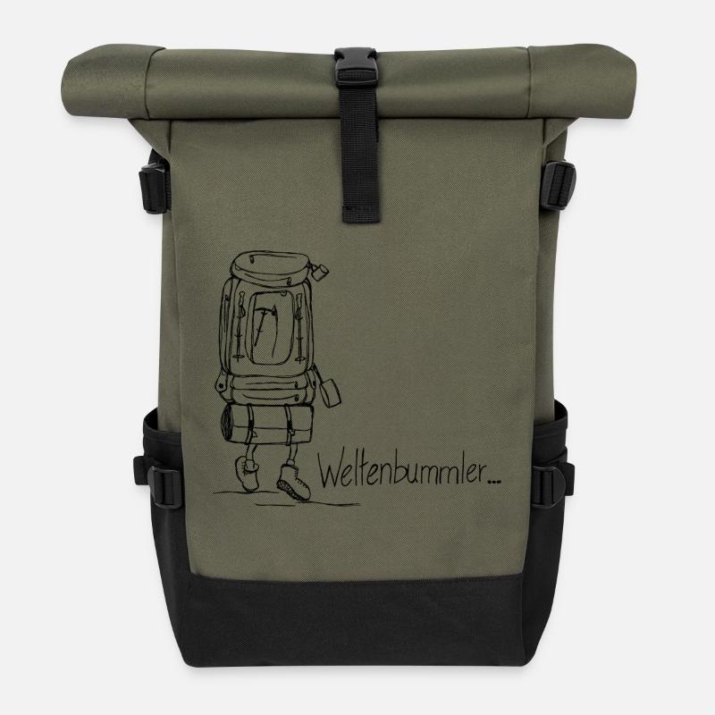 Weltenbummler, Reise - Rolltop Rucksack - Olive/Schwarz