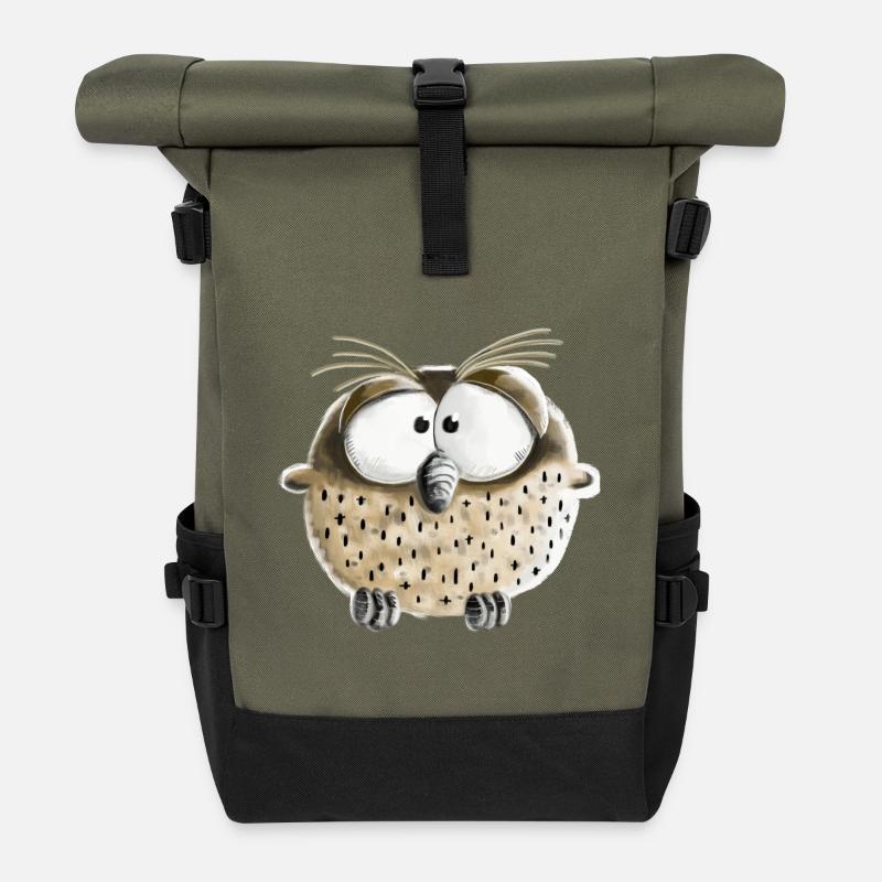 Funny Owl I Kauz I Bird I Comic Gift - Roll Top Backpack - olive/black