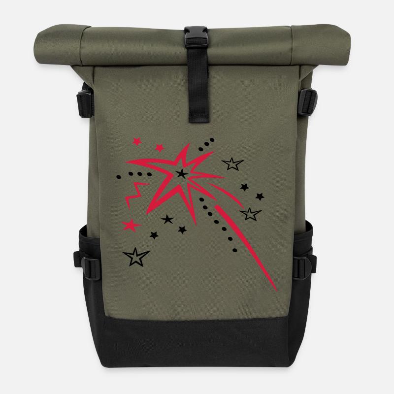 Feuerwerk mit vielen Sternen - Rolltop Rucksack - Olive/Schwarz