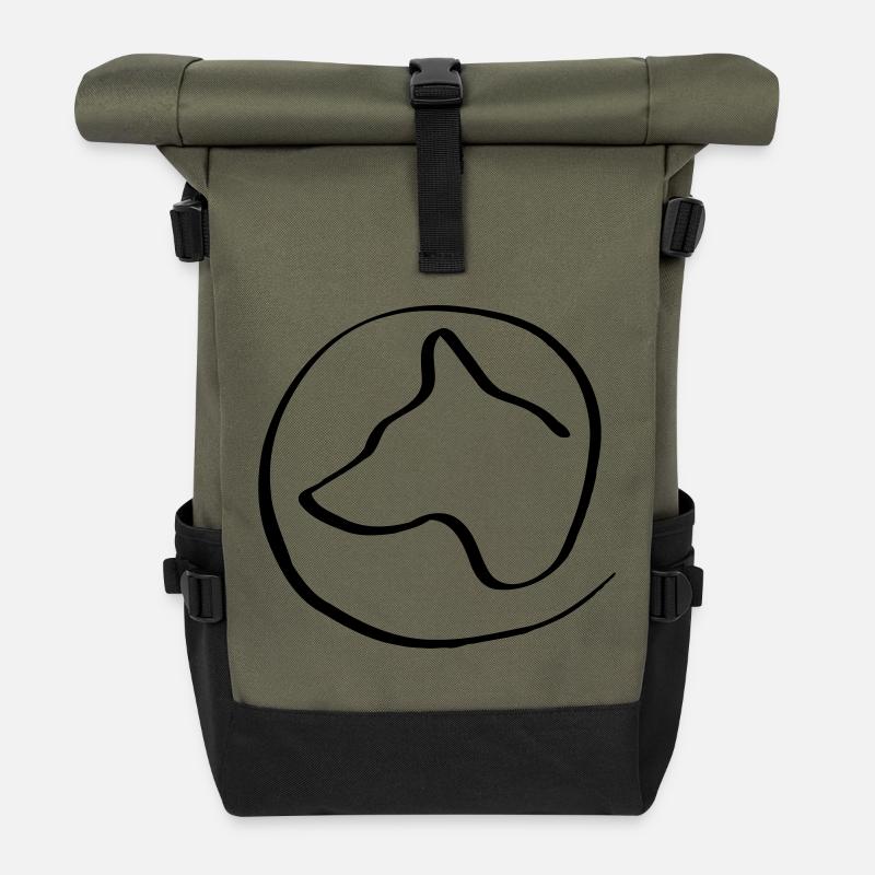 Tête de chien dans le cercle - Sac à dos roll top - olive/noir