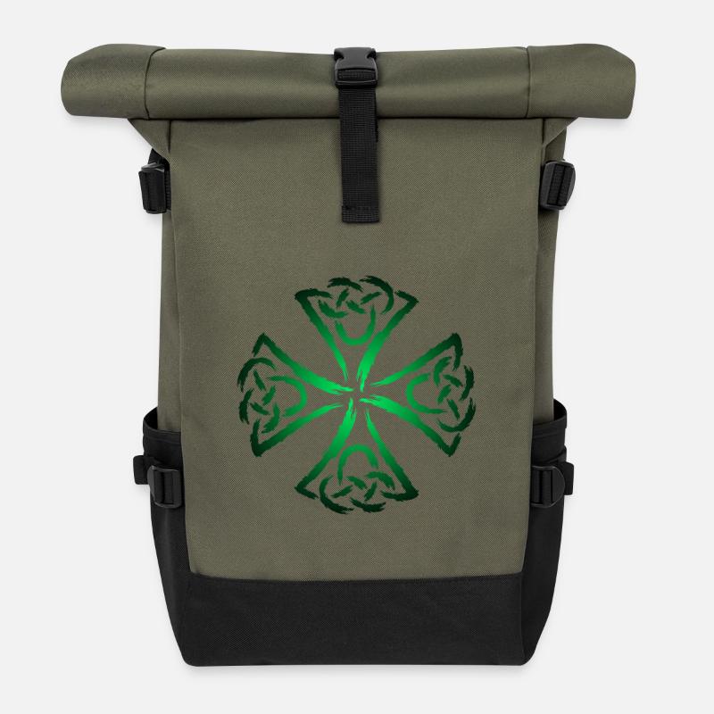Keltische Symbole Stärke und Mut - Rolltop Rucksack - Olive/Schwarz