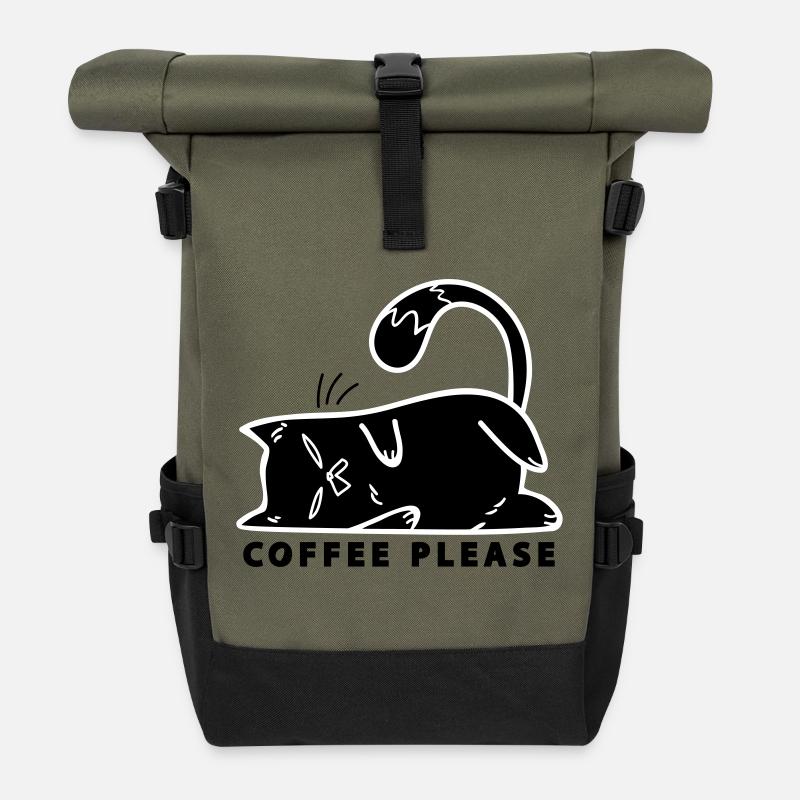 Coffee cat caffeine Cat Coffee cat lover - Roll Top Backpack - olive/black