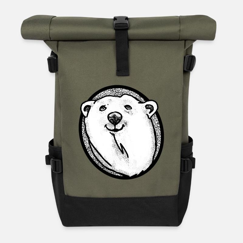 Schmunzelnder Eisbär - Rolltop Rucksack - Olive/Schwarz