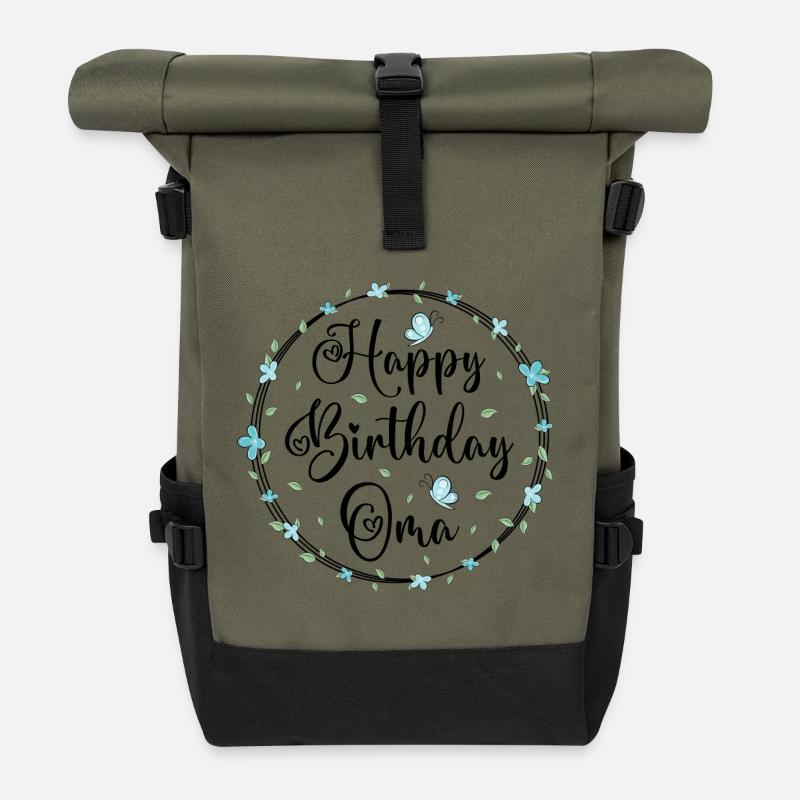 Happy Birthday Oma - Rolltop Rucksack - Olive/Schwarz