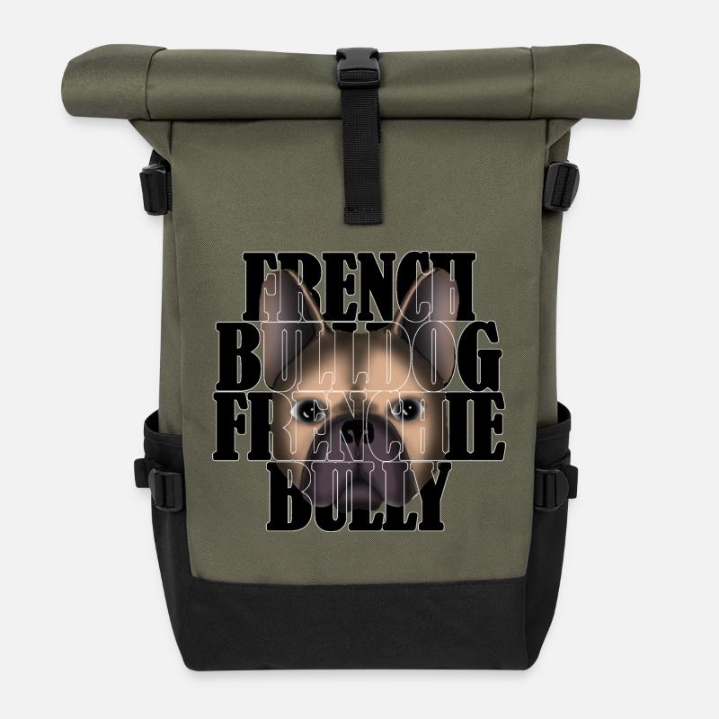 French Bulldog Frenchie Bully R6Z - Roll Top Backpack - olive/black