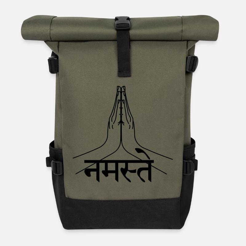 Namaste Sanskrit written hands - Roll Top Backpack - olive/black