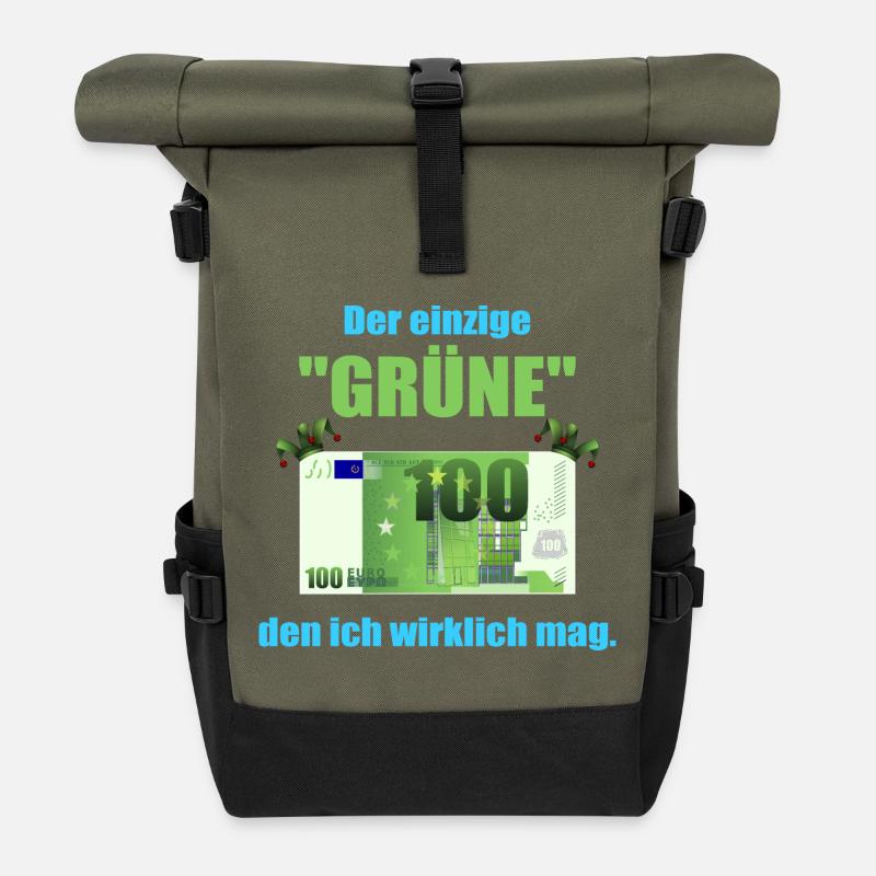 Den Grüne mag ich ! - Rolltop Rucksack - Olive/Schwarz