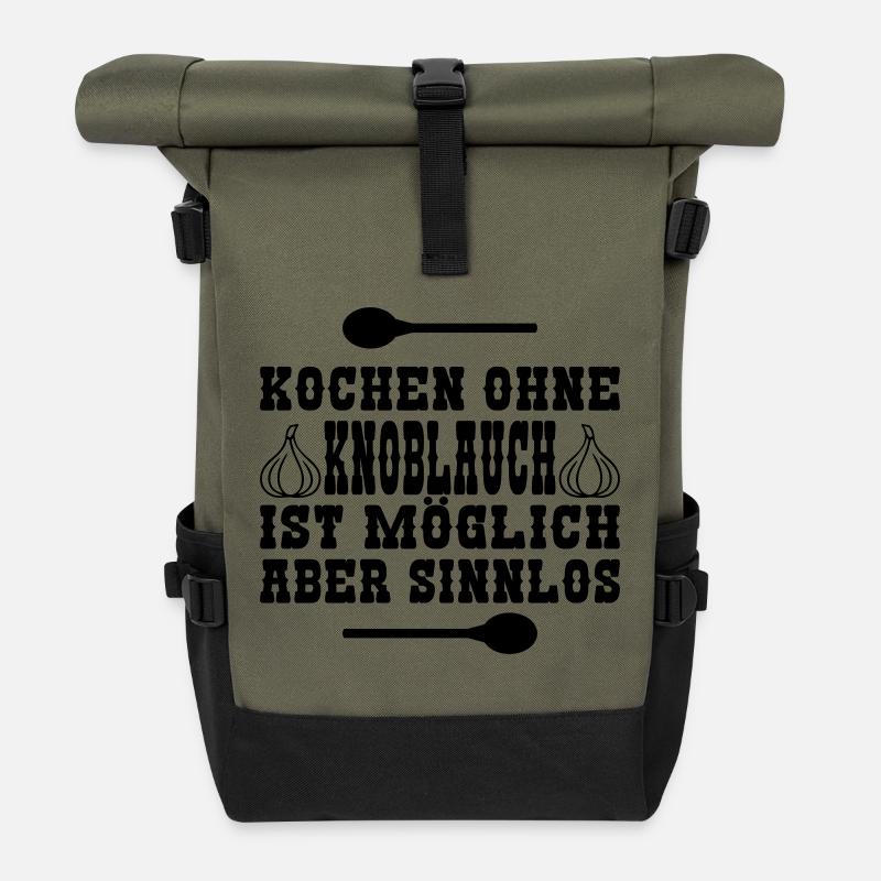 Kochen ohne Knoblauch - Rolltop Rucksack - Olive/Schwarz