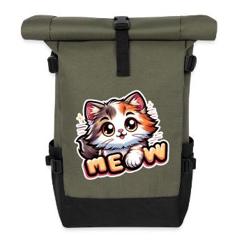 Meow - Cat Illustration - Roll Top Backpack - olive/black - Front