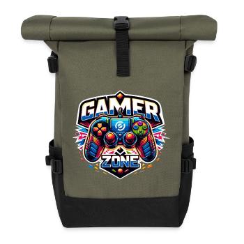 Gamer Zone - Controller Illustration - Rolltop Rucksack - Olive/Schwarz - Vorne