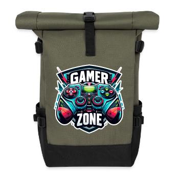 Gamer Zone - Controller Illustration - Rolltop Rucksack - Olive/Schwarz - Vorne