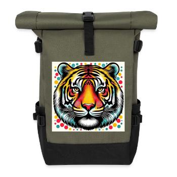 Tiger Pop Art - Rolltop Rucksack - Olive/Schwarz - Vorne