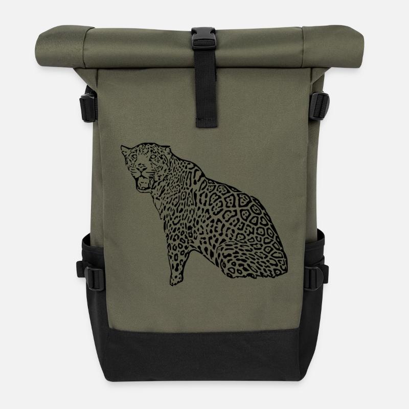 leopard schwarz - Rolltop Rucksack - Olive/Schwarz