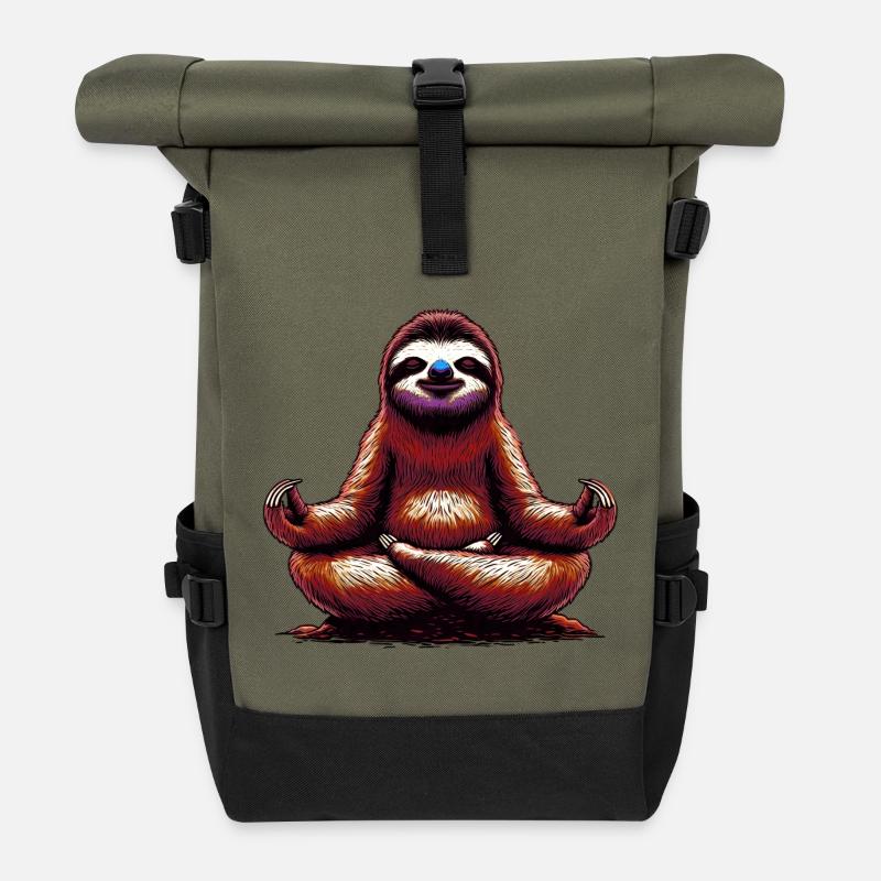 Sloth in meditation - Roll Top Backpack - olive/black