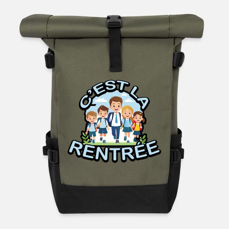 Zurück in die Schule - Rolltop Rucksack - Olive/Schwarz