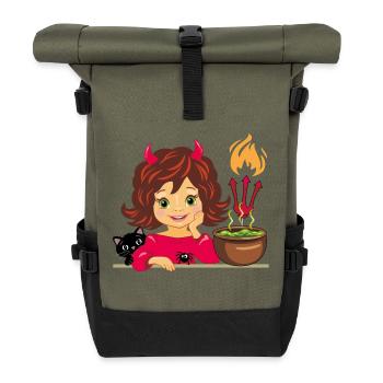 Jolie fille souriante en costume de diable d’Halloween - Sac à dos roll top - olive/noir - Devant