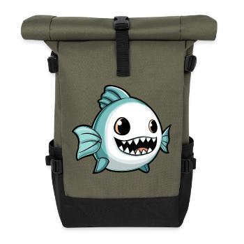Piranha Fische Halloween Comic Geist - Rolltop Rucksack - Olive/Schwarz - Vorne