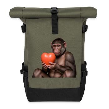 Affe mit einem Herz - Rolltop Rucksack - Olive/Schwarz - Vorne