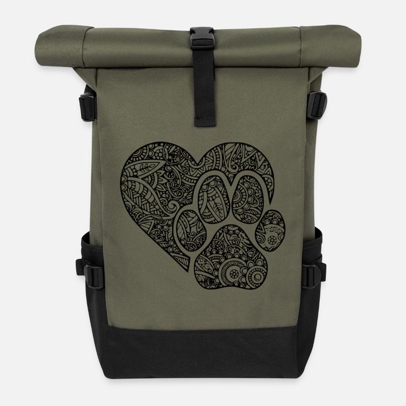 PAW DOG MANDALA - Rolltop Rucksack - Olive/Schwarz
