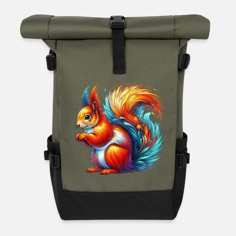 Eichhörnchen - Rolltop Rucksack - Olive/Schwarz